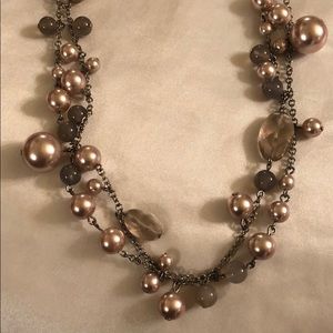 Long Talbots necklace with gray taupe beads